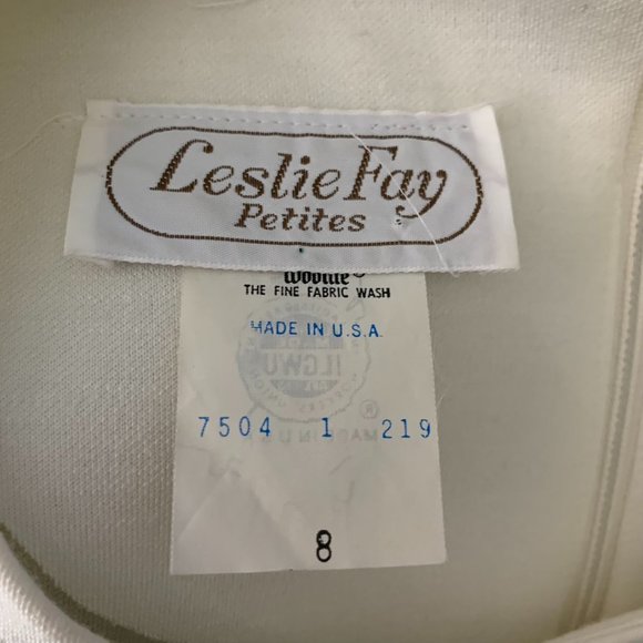 Vintage Leslie Fay Dropped Waist Shift Dress 8 White Red Short Sleeve Zipper - Picture 6 of 6